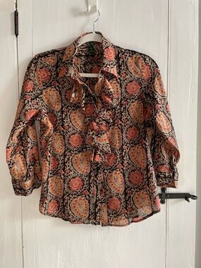 Lauren Ralph Lauren Womens Paisley Lettuce Ruffle Front 100% Cotton Blouse  - MP